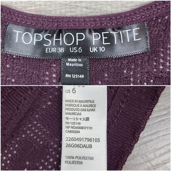 Topshop Petite Wine Red Purple Lace Print Semi Sheer Tank Top Size 6 Petite - Picture 15 of 16